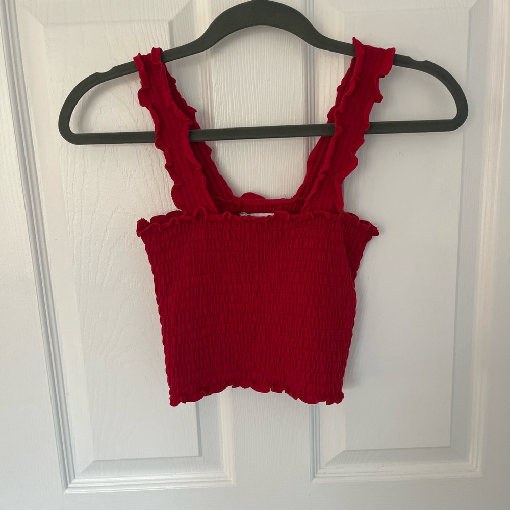 Red Smocked Crop Top